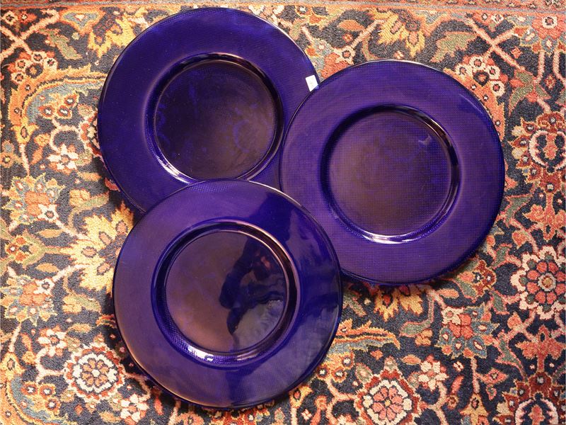 Serie di Dodici Sottopiatti in Vetro Blu