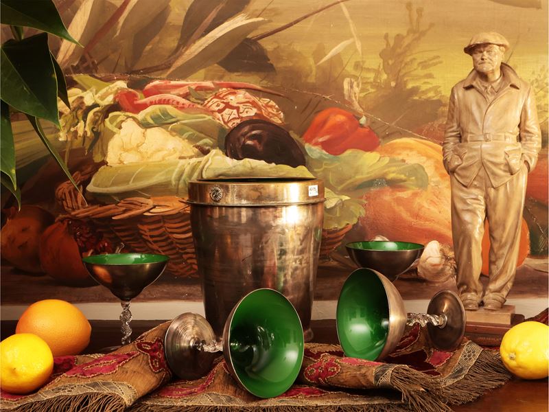 Servizio da Champagne in Vetro Verde Argentato