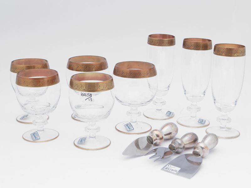 Accessori per servire aperitivi, set in legno, cristallo e argento