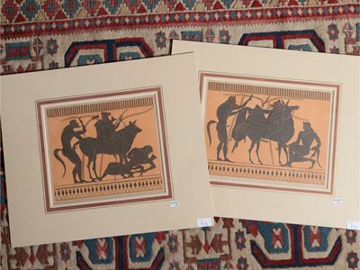 Dionysos Sdraiato Sopra un Mulo con Due Satiri - Dionysos Seduto su un Toro con Due Satiri