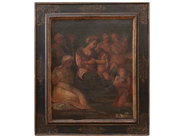 Scuola italiana del XVII/XVIII secolo - Sacra Famiglia con Sant'Elisabetta e San Giovannino