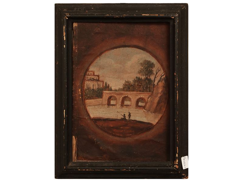 Paesaggio Fluviale con Ponte e Pescatori