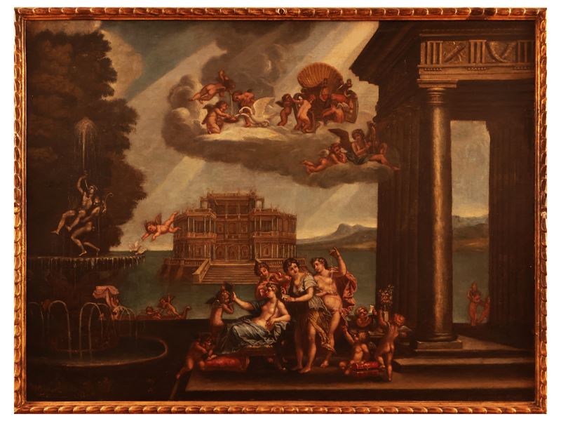 Da Francesco Albani, XVIII/XIX Secolo - La Toilette di Venere con Architetture, Fontana e Tempio ...