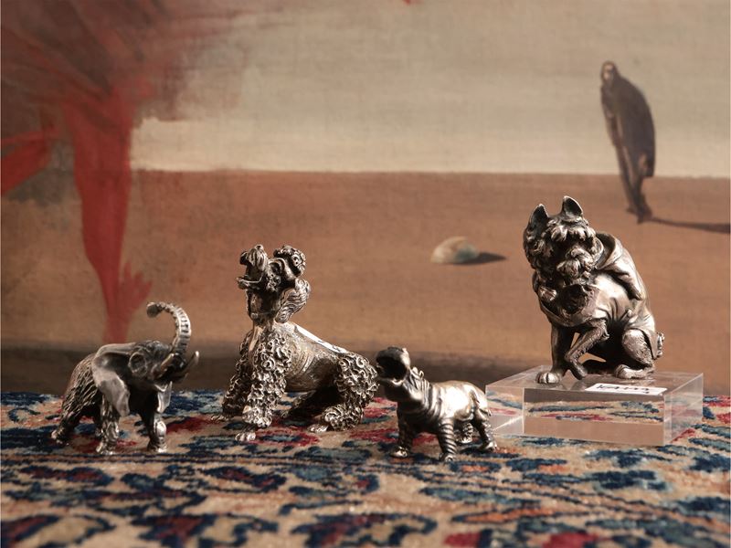 Tre piccoli animali in argento