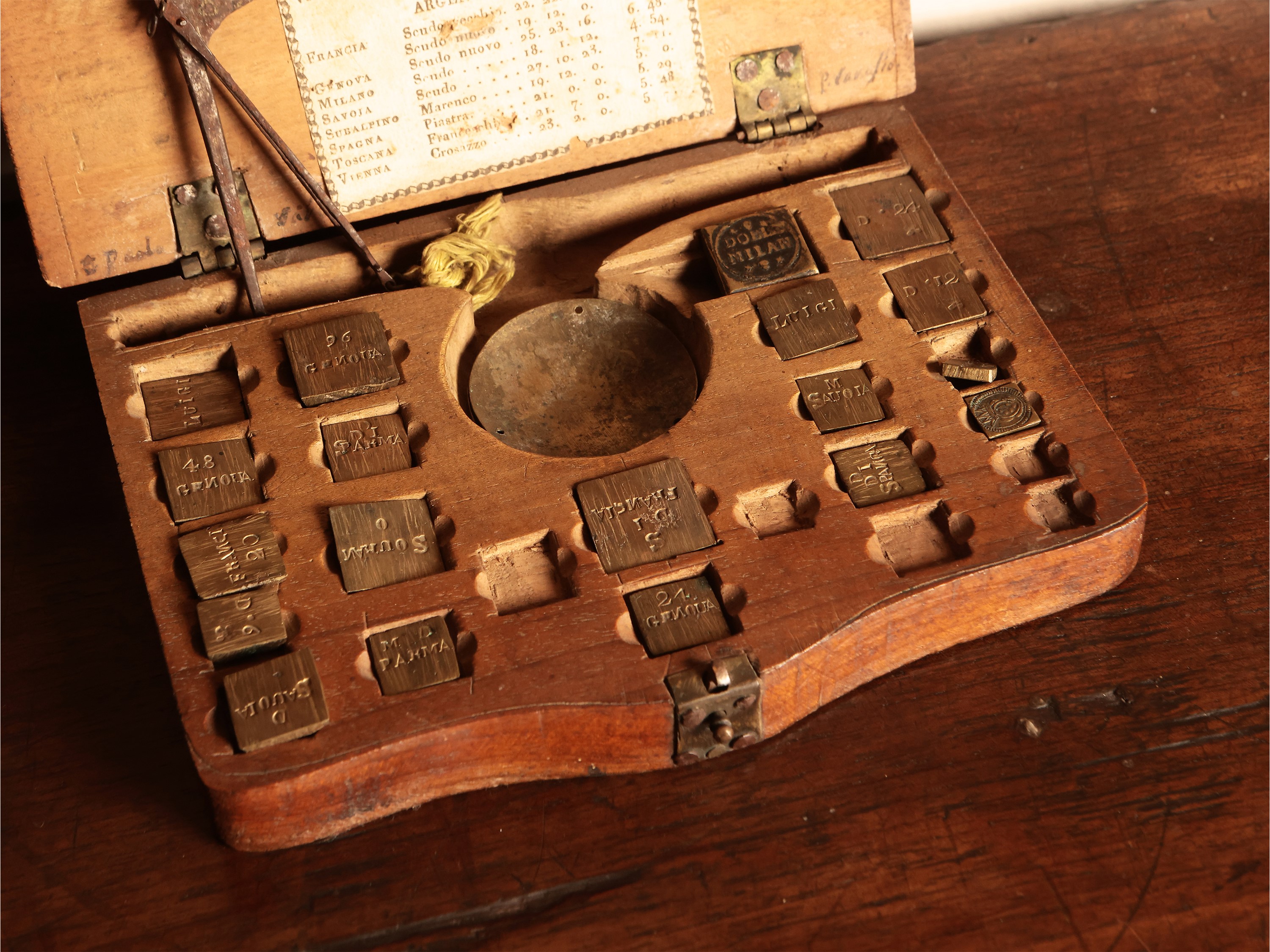 Antica bilancia con pesi monetali