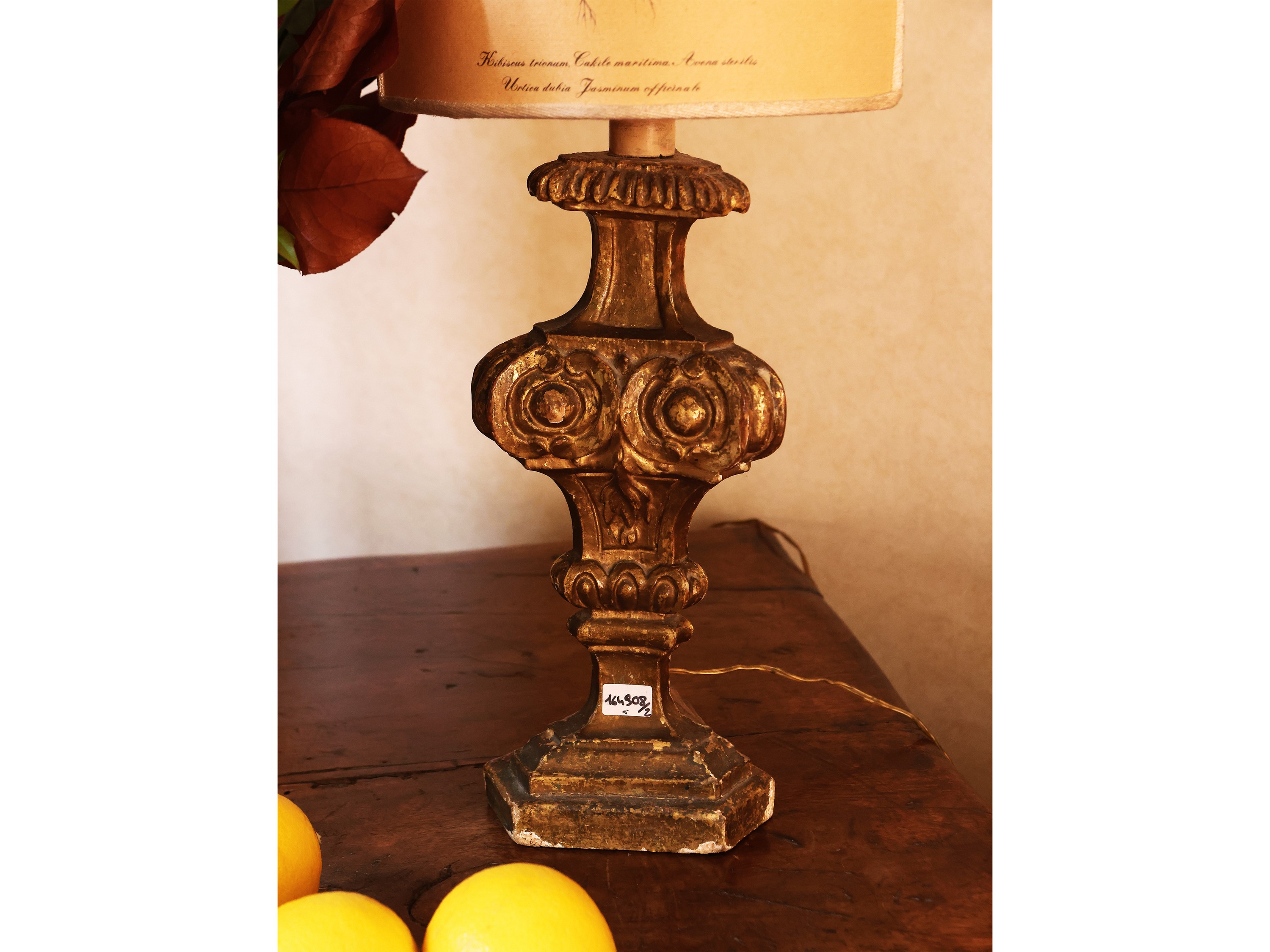 Torciera in Legno Laccato Verde Acqua e Lumeggiato in Oro