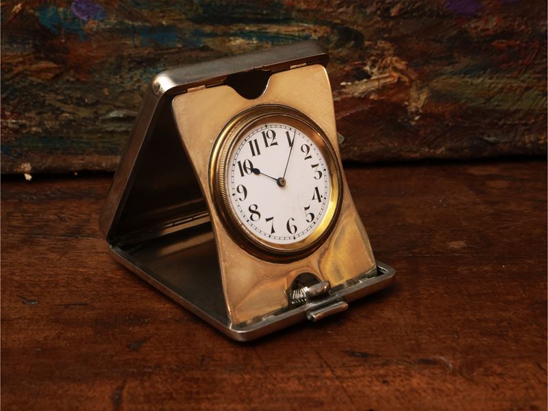 Orologio da Tavolo da Viaggio in Argento 925/1000, Ugo Frilli