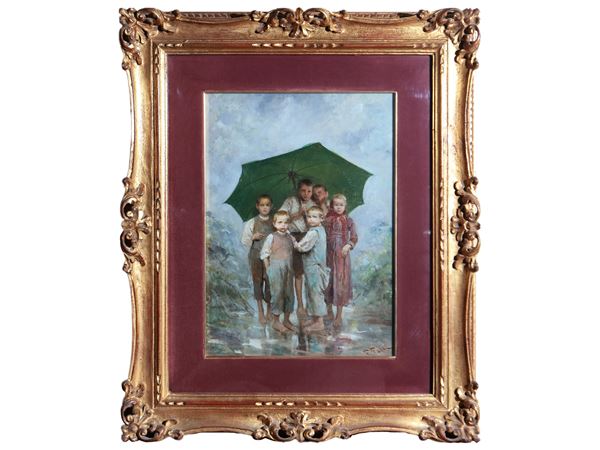 Bambini sotto la pioggia
