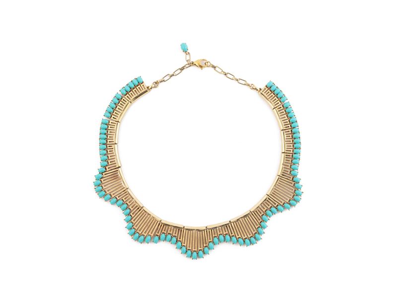 Collana Semirigida in Metallo Giallo con Pietre in Pasta di Turchese