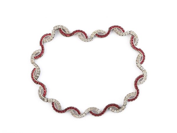 Collana in argento Sterling con pietre sintetiche bianche e rosse