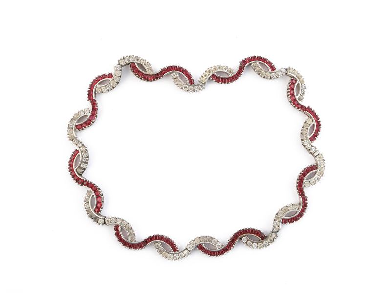 Collana in Argento Sterling con Pietre Sintetiche Bianche e Rosse