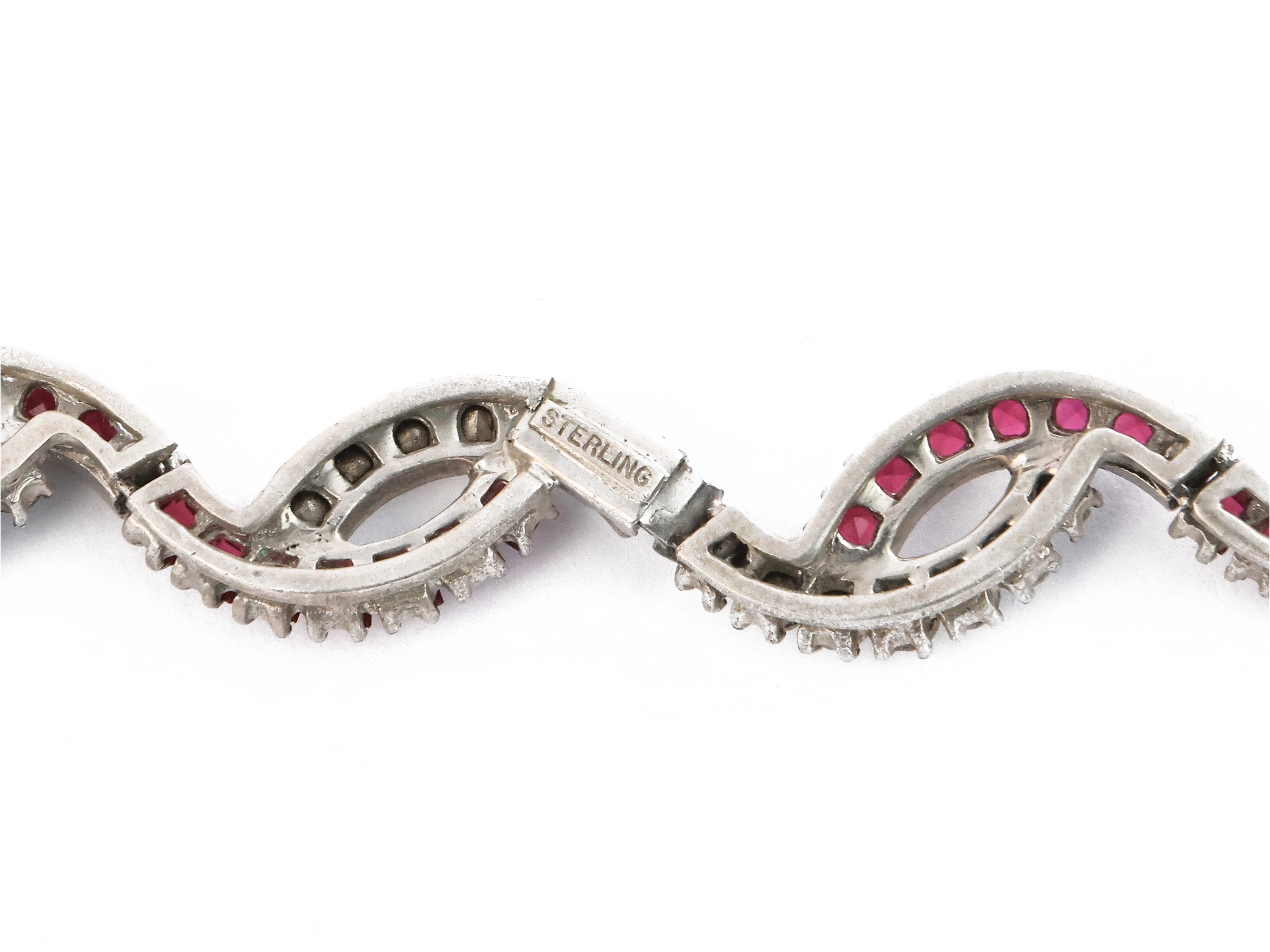 Collana in Argento Sterling con Pietre Sintetiche Bianche e Rosse
