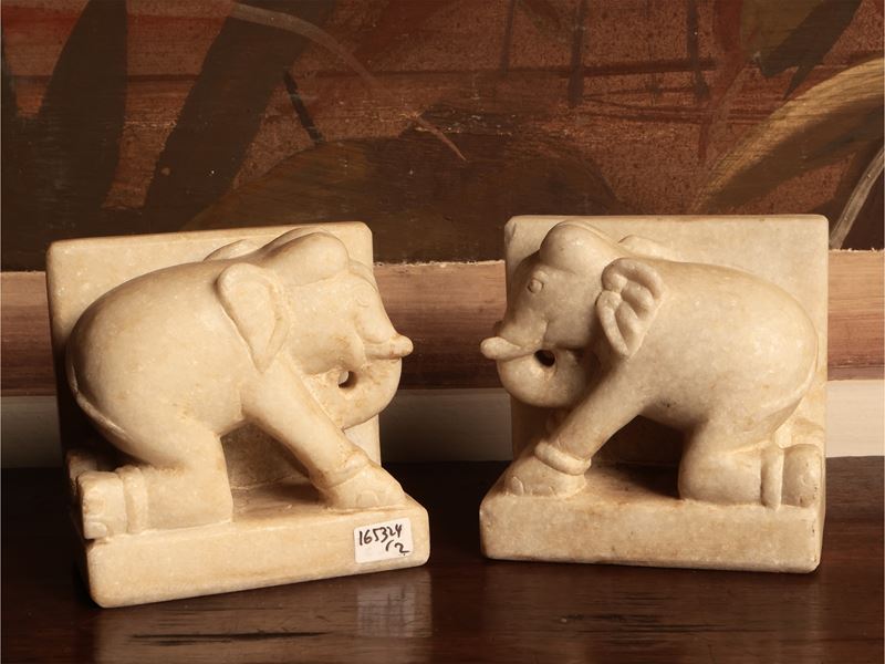 Coppia di Fermalibri in Marmo