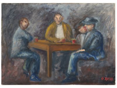 Quattro uomini al tavolo (Bevitori), olio su tela, 1949