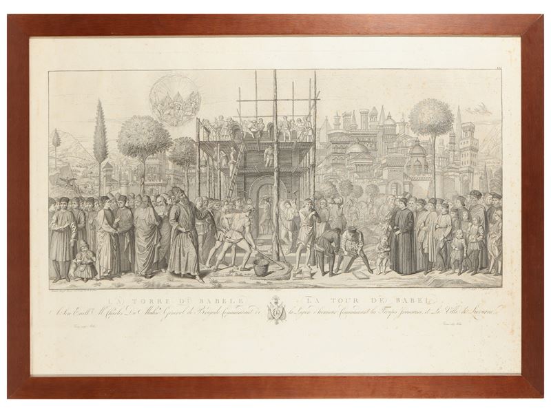 Carlo Lasinio - La torre di Babele (Tavola XXI, acquaforte)