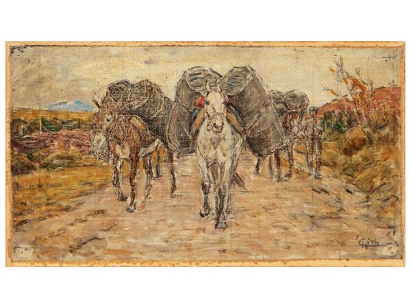 Luigi Gioli - Paesaggio con muli