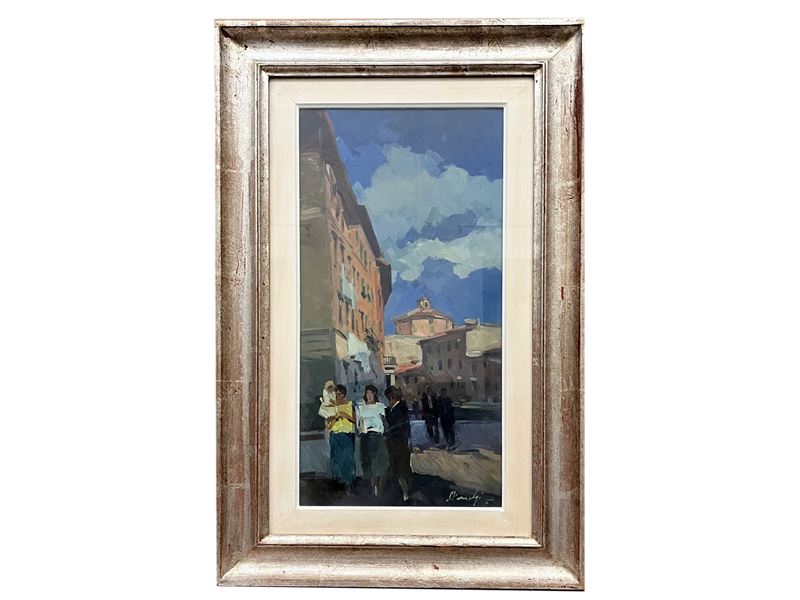 Piero Marchi - Veduta Cittadina con Figure