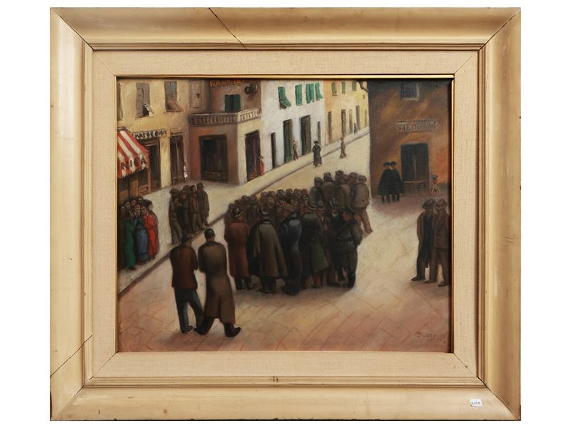 Arrigo Dreoni - Scorcio Cittadino con Figure