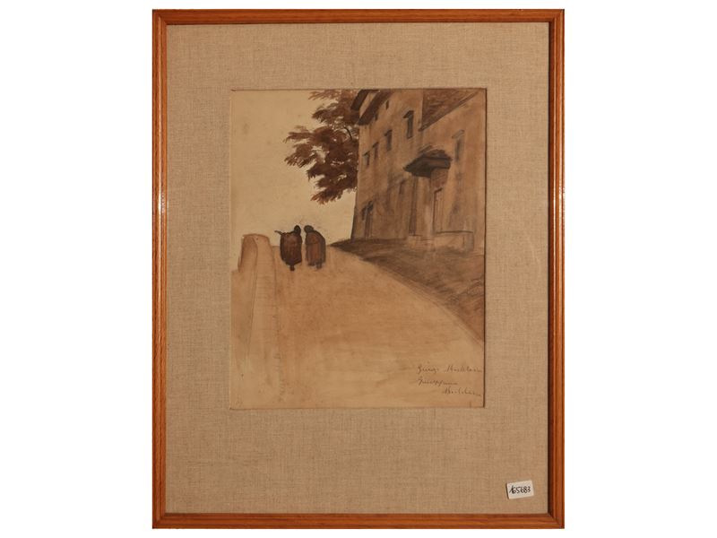 Luigi Michelacci - Scorcio di Strada con Due Viandanti