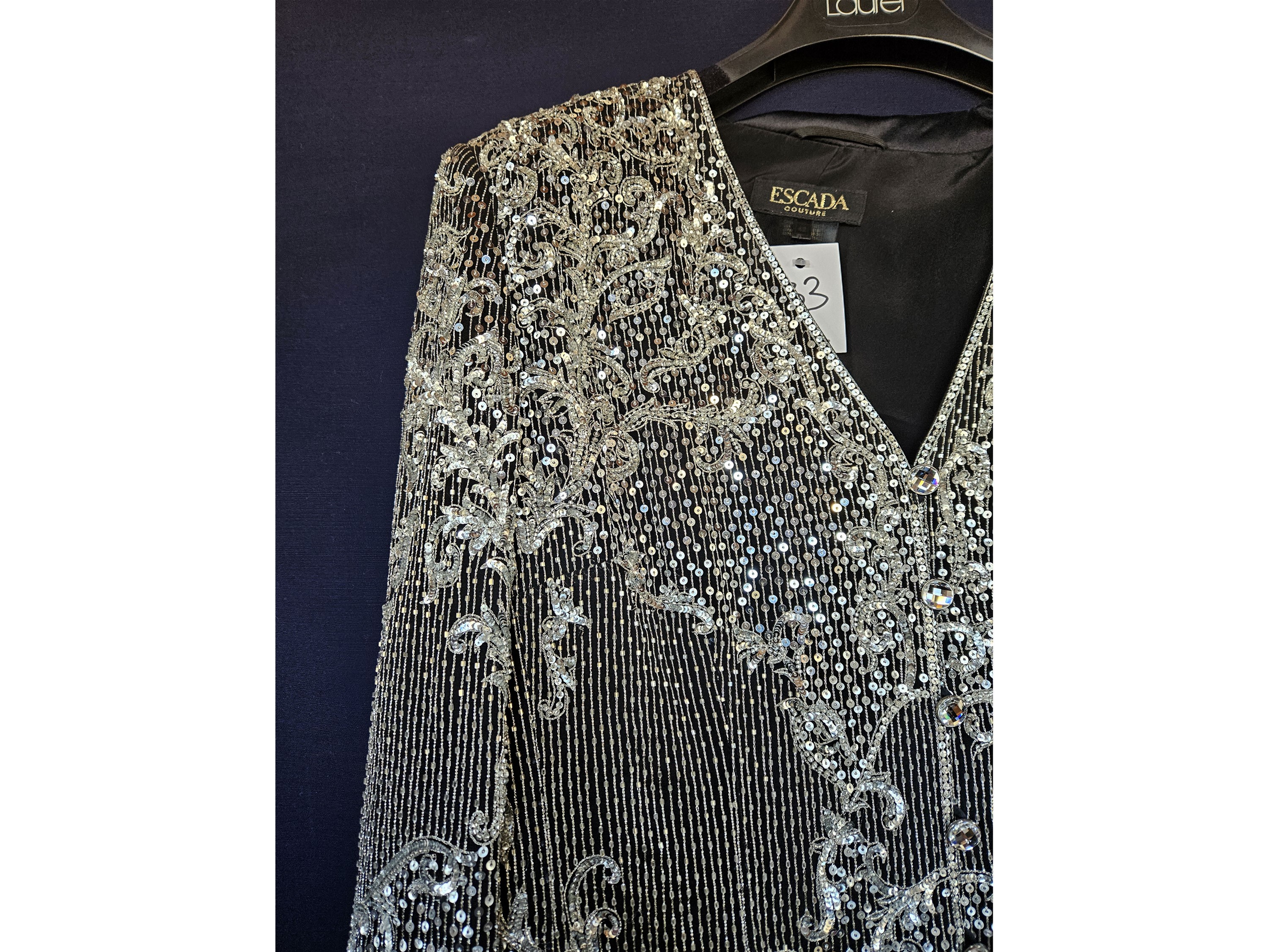 Escada, Giacca da sera in paillettes e perline color argento