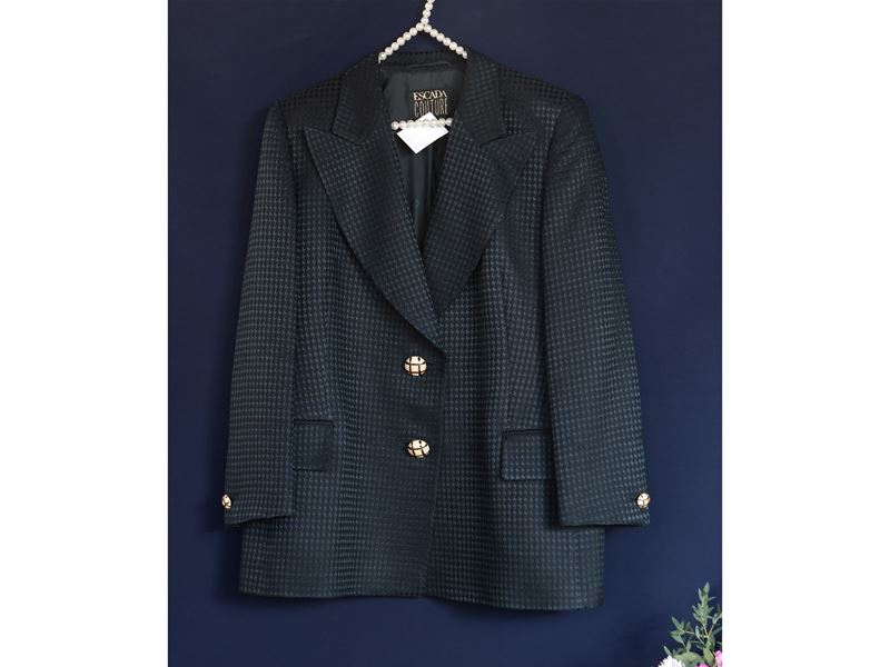 Escada, Giacca in lana e seta nera pied de poule