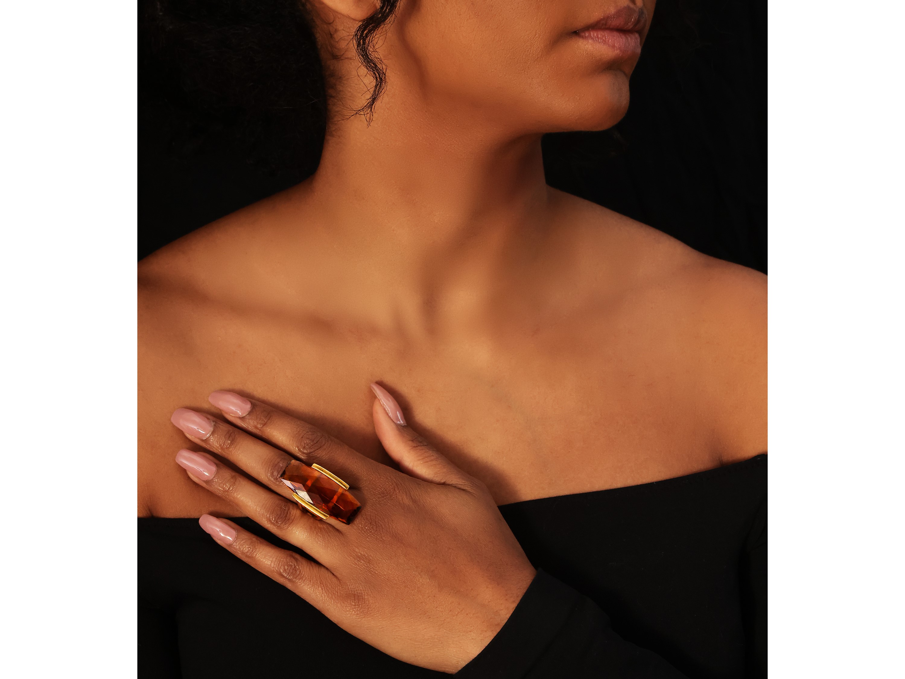 Cassetti, grande anello in oro giallo e quarzo fumè