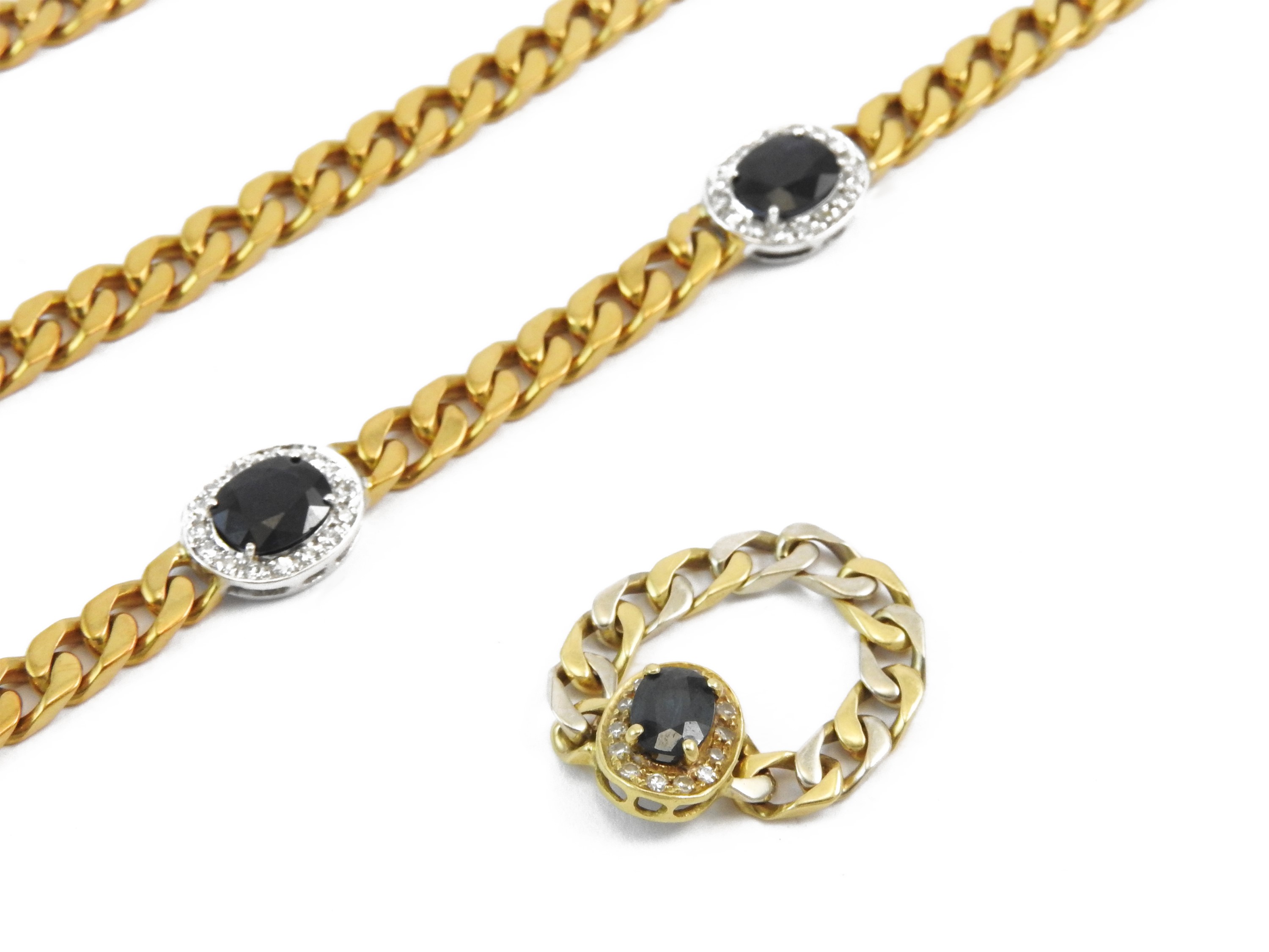 Demi-parure in oro giallo con diamanti e zaffiri