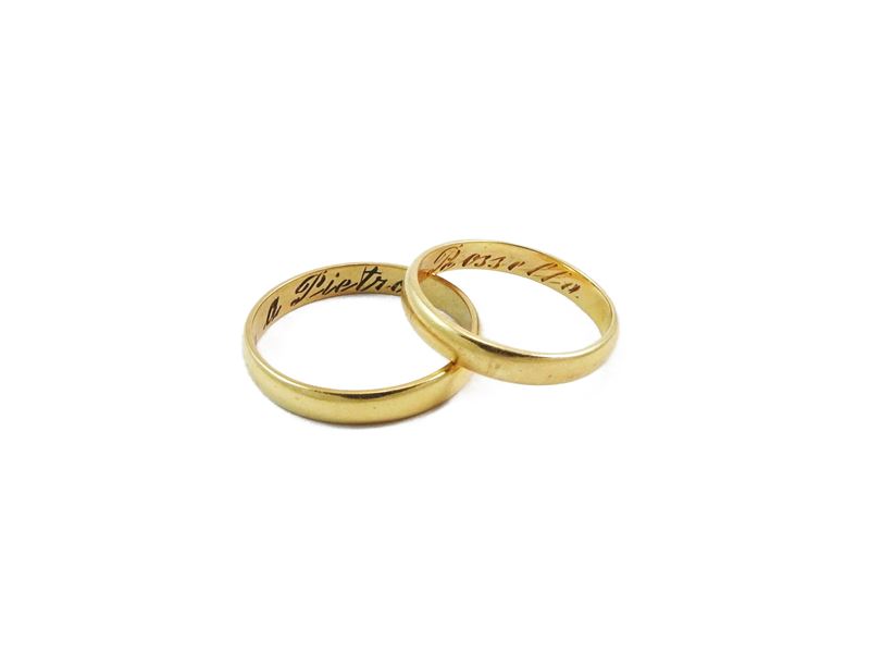 Fedi nuziali in oro giallo di Rossella Segreto e Pietro Annigoni