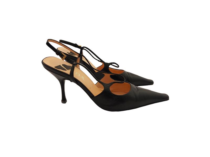Prada, Decolleté Slingback in Pelle Nera