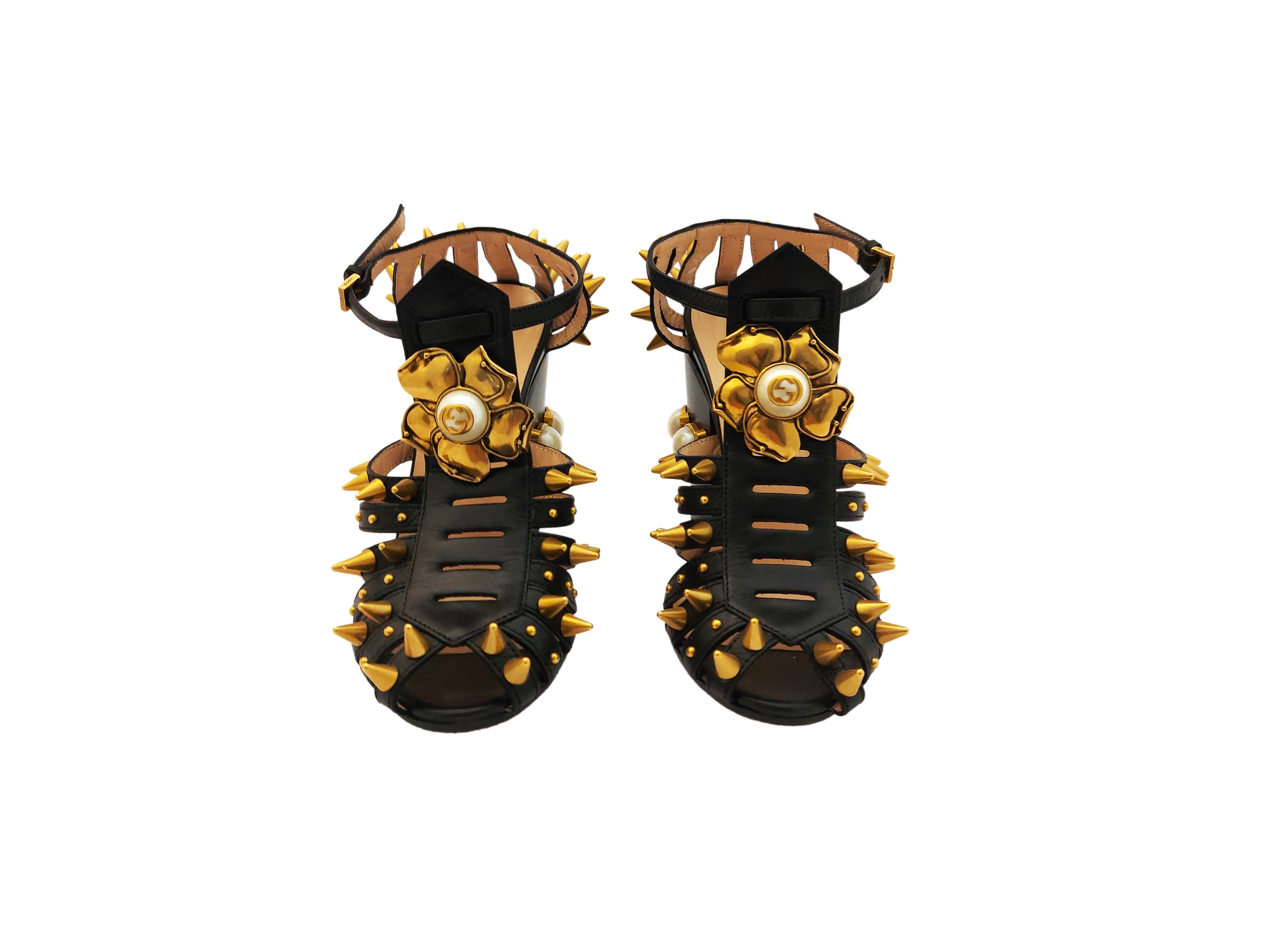 Gucci, Sandali in pelle nera con borchie