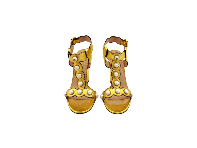 Gucci, Sandali in Pelle Color Oro