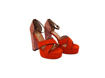 Pollini, Sandali in Suede Color Corallo