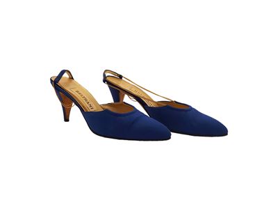 Beltrami, Décolleté Slingback in Tessuto Blu Elettrico