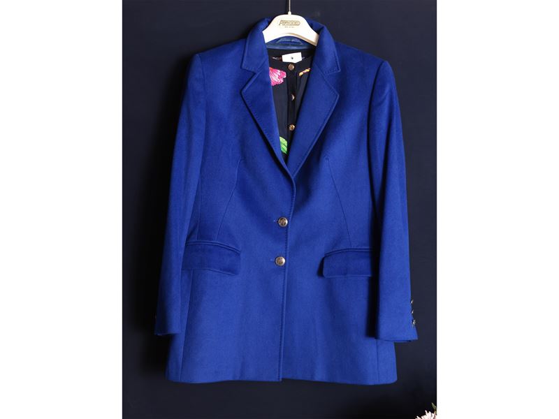 Escada, Giacca in lapin e lana blu elettrico