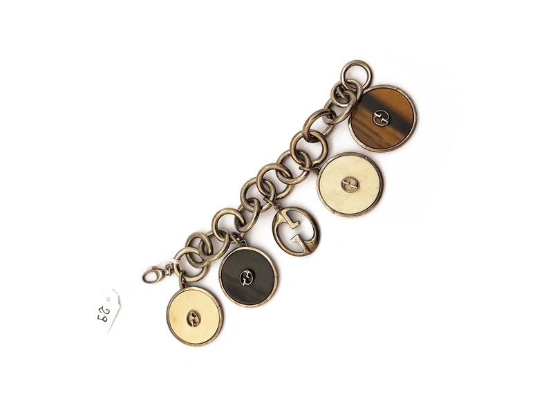 Gucci, Bracciale in argento con medaglioni in pietre dure