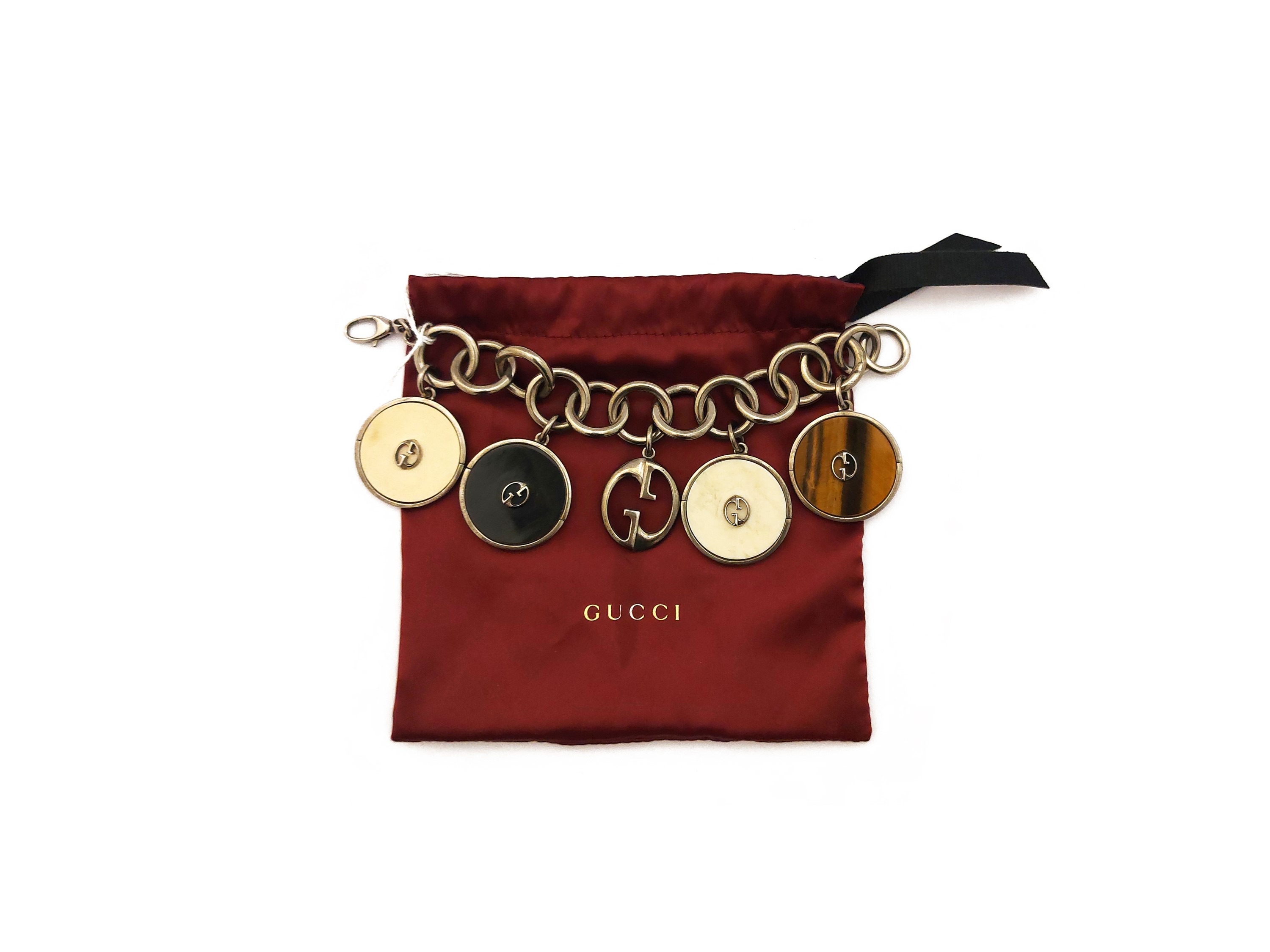 Gucci, Bracciale in argento con medaglioni in pietre dure