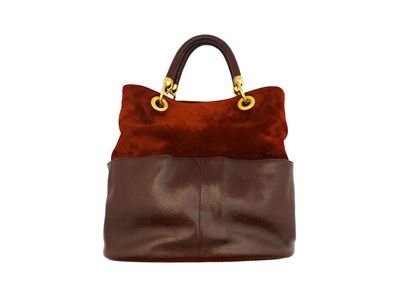Borsa a Mano in Suede e Pelle Bordeaux