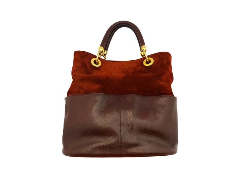 Borsa a Mano in Suede e Pelle Bordeaux