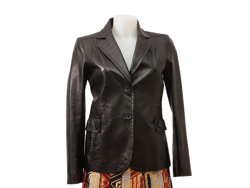 Gucci, Giacca Monopetto in Pelle Nera Tom Ford