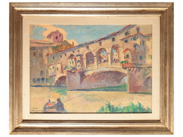 Scuola italiana della fine del XIX secolo - Veduta di Pontevecchio, Firenze 1970