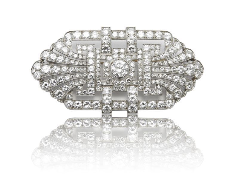 Spilla Decò in Platino con Diamanti
