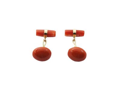 Gemelli in Oro Giallo e Corallo Rosso