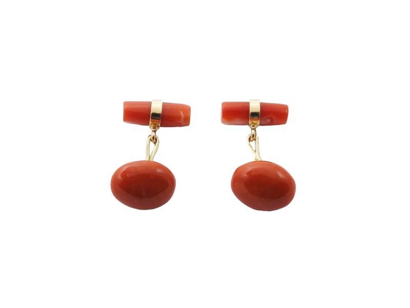 Gemelli in Oro Giallo e Corallo Rosso