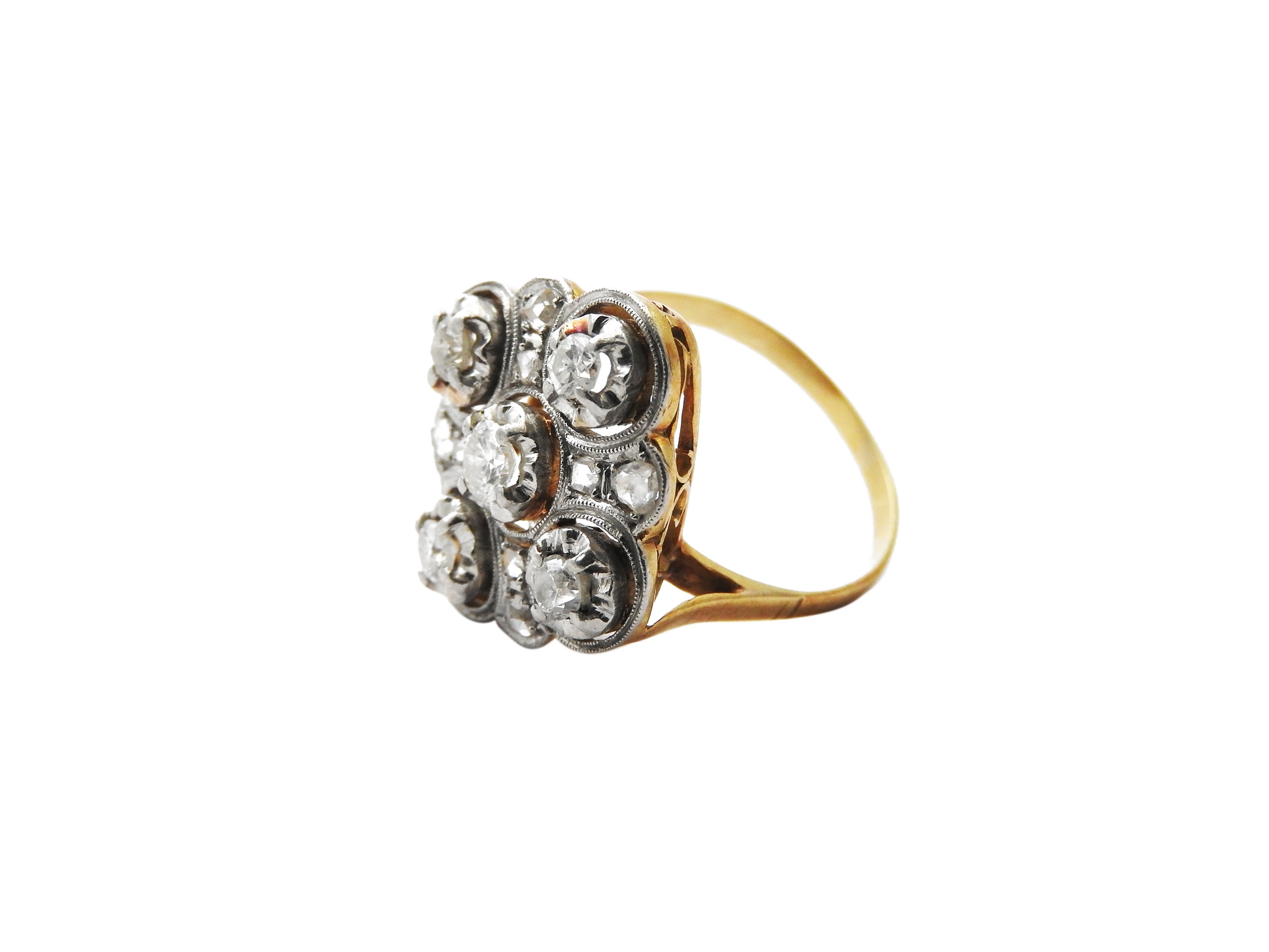 Anello in Oro Giallo e Platino con Diamanti