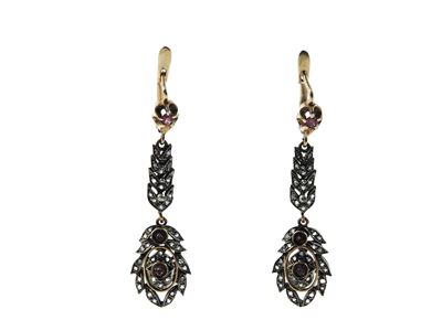 Orecchini Pendenti in Oro Rosso 500/1000 ed Argento con Diamanti e Rubini