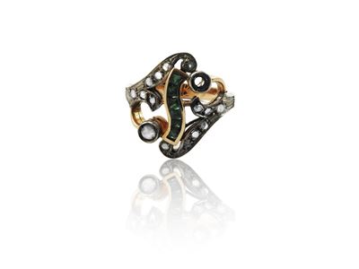 Anello in Oro Rosso 500/1000 ed Argento con Diamanti e Smeraldi