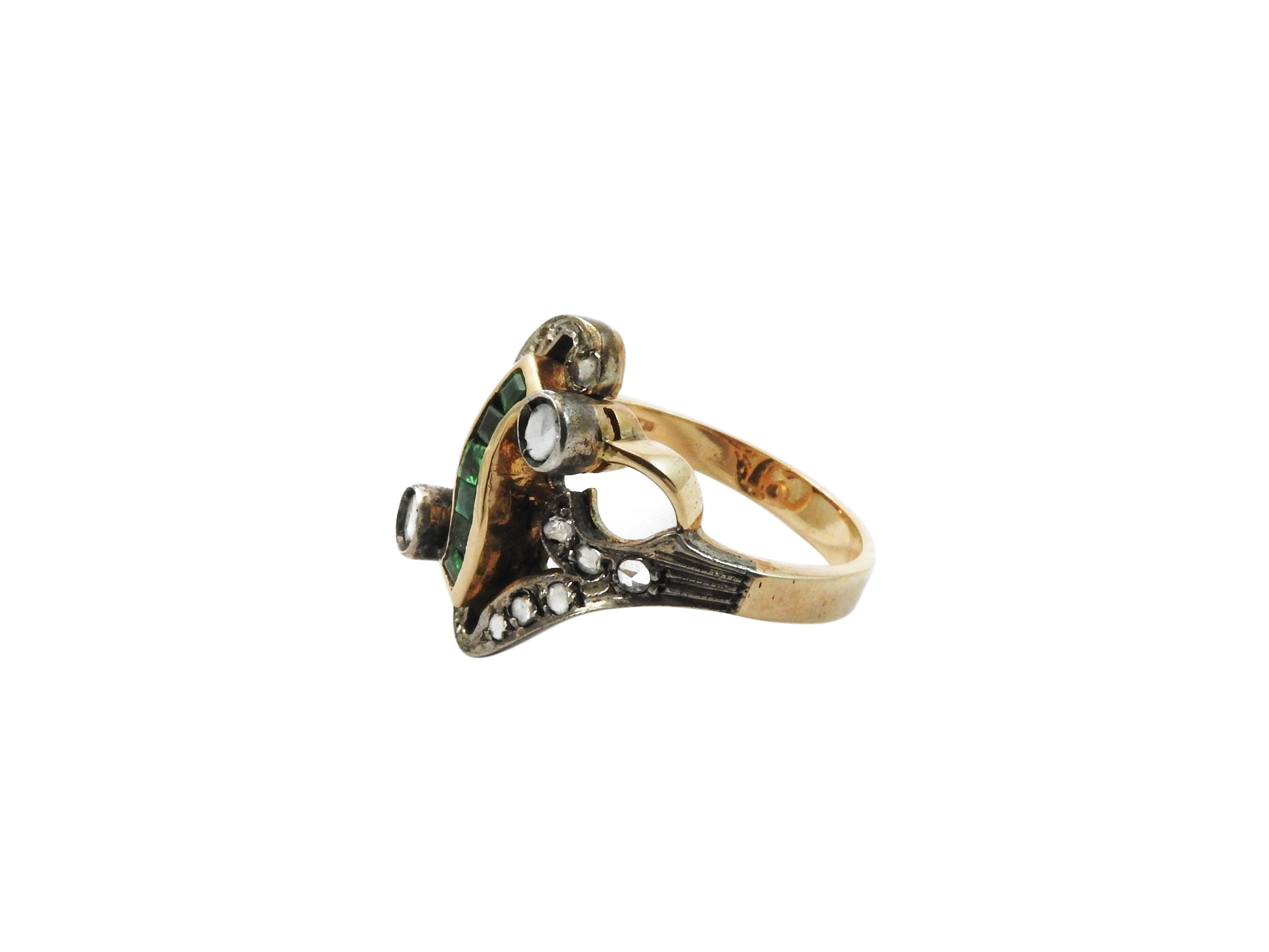 Anello in Oro Rosso 500/1000 ed Argento con Diamanti e Smeraldi