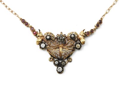 Collana in Oro a Basso Titolo ed Argento con Diamanti e Rubini