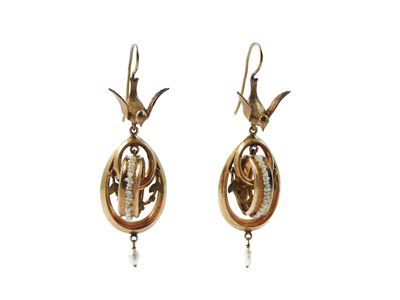 Orecchini Pendenti in Oro Rosso 500/1000 con Perle