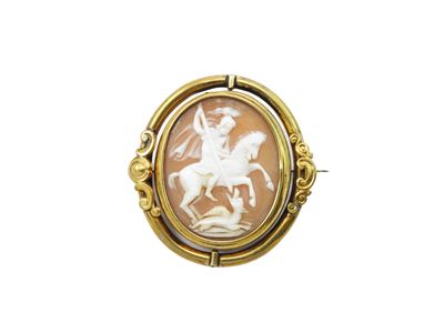 Spilla Portaritratto in Oro a Basso Titolo con Cammeo in Conchiglia